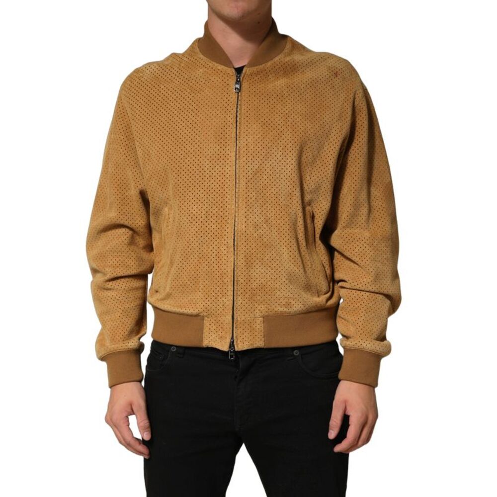 Dolce & Gabbana Beige Leather Perforated Full Zip Men Men's Jacket